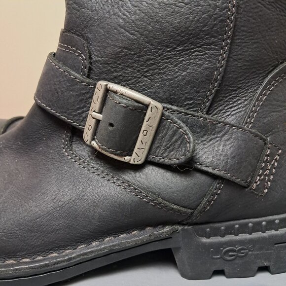 UGG Rockville II Black Leather Moto Boots Sheepskin Lining 11 main image 8